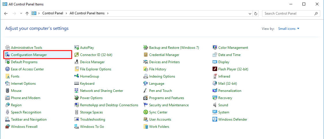 Control Panel - Config Manager